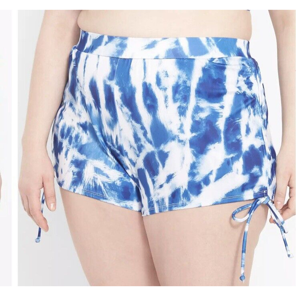 Cacique Swim Shorts 4X 28 Plus Size Blue White Tie Dye Side Cinch New Womens